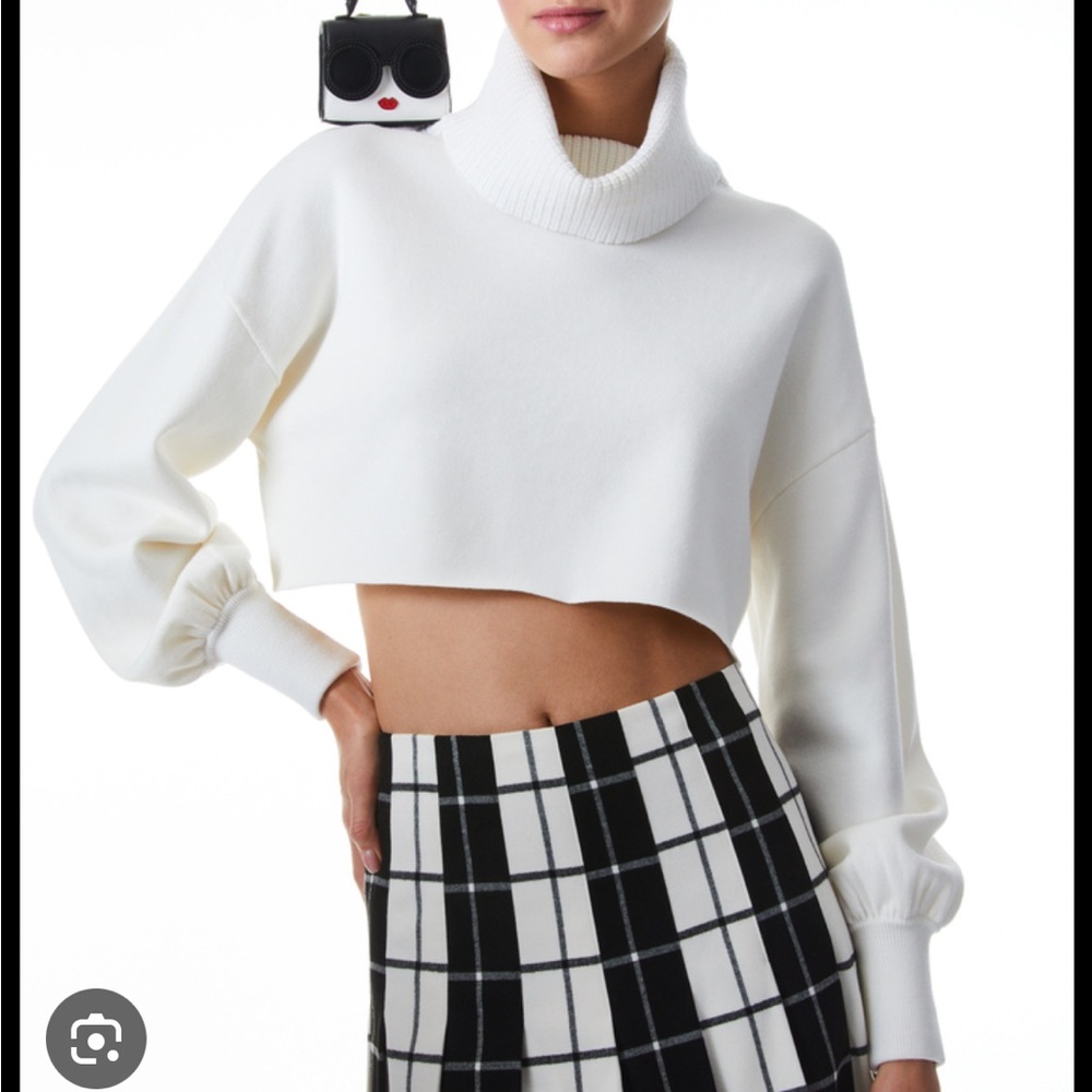 Alice + Olivia White Cowl Turtleneck Sweater